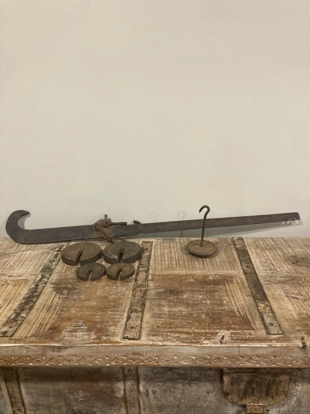 Antique Chatillon 100 lb Steelyard Scale w/ Weights – Rustic Industrial Decor